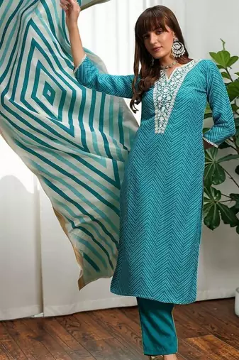 Women Ethnic Motifs Printed Regular Thread Work Pure Cotton Kurta with Trousers & With Dupatta