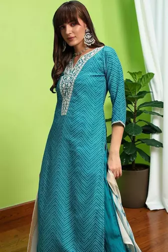 Women Ethnic Motifs Printed Regular Thread Work Pure Cotton Kurta with Trousers & With Dupatta