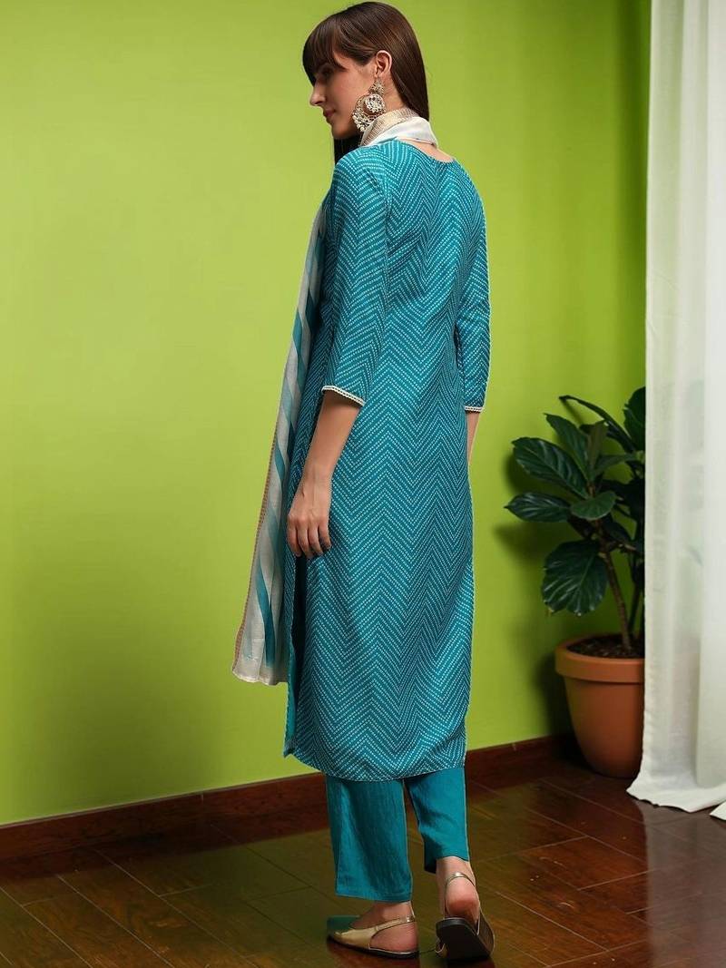 Women Ethnic Motifs Printed Regular Thread Work Pure Cotton Kurta with Trousers & With Dupatta