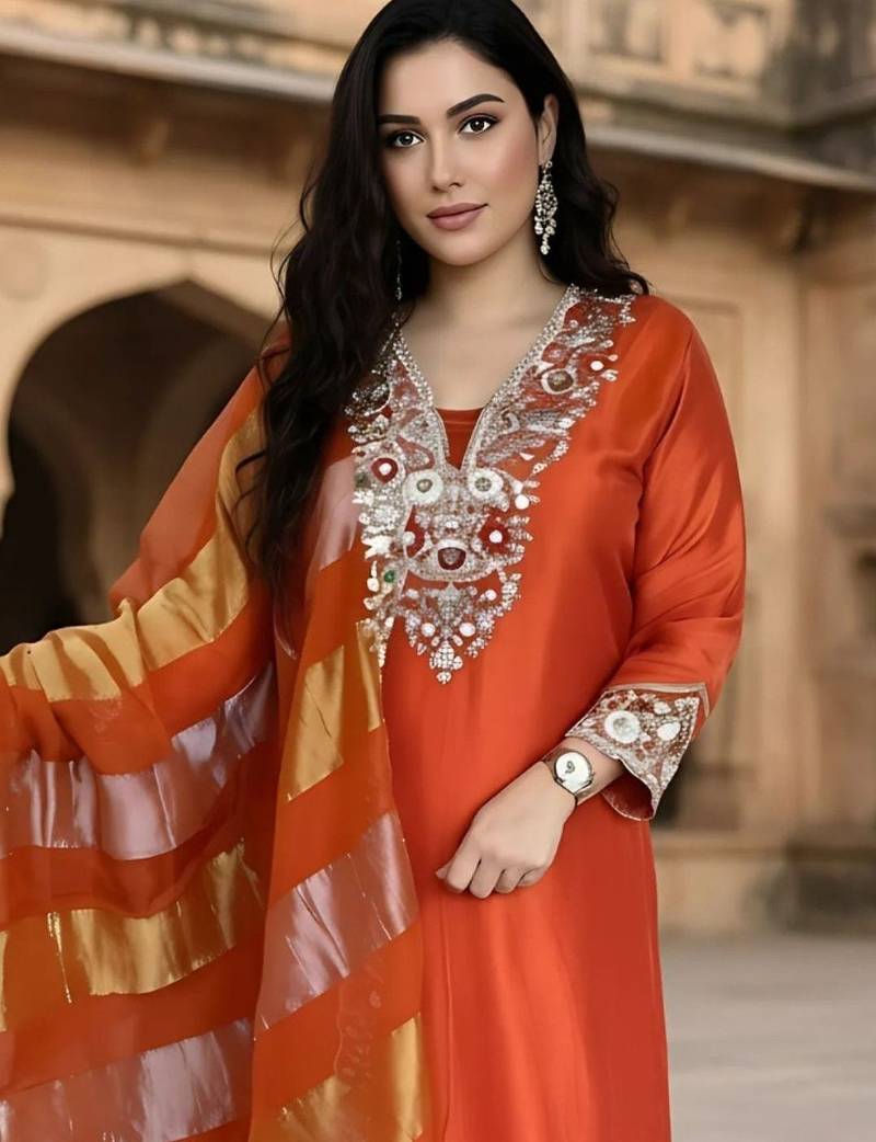 Women Ethnic Motifs Embroidered Regular Thread Work Kurta with Trousers & With Dupatta