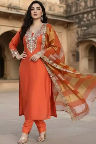 Women Ethnic Motifs Embroidered Regular Thread Work Kurta with Trousers & With Dupatta