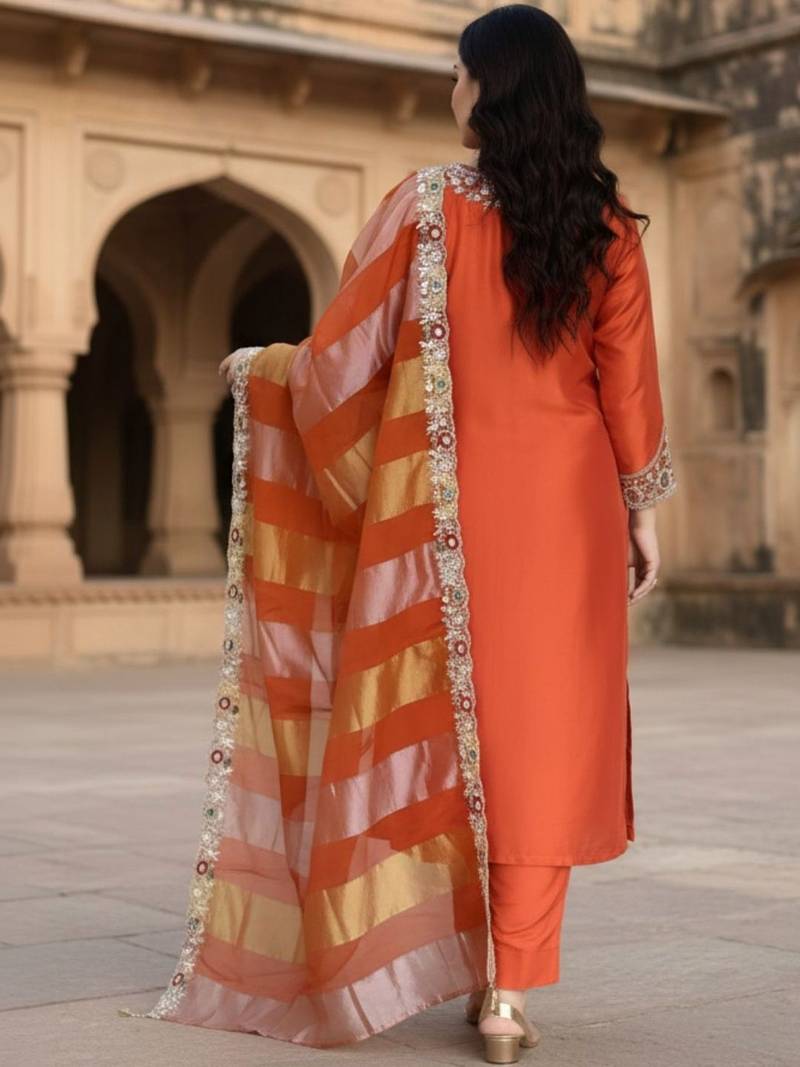 Women Ethnic Motifs Embroidered Regular Thread Work Kurta with Trousers & With Dupatta
