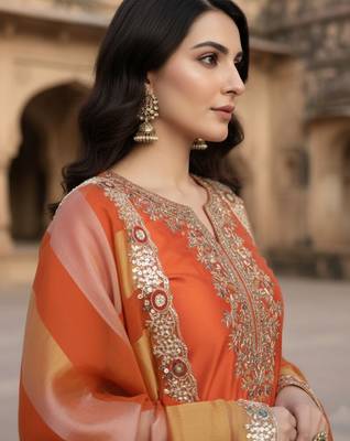 Women Ethnic Motifs Embroidered Regular Thread Work Kurta with Trousers & With Dupatta 5
