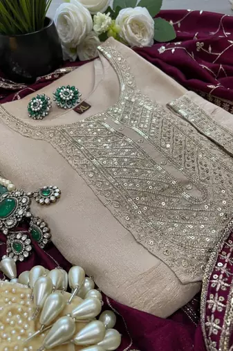 Women Yoke Design Regular Sequinned Kurta with Trousers & With Dupatta