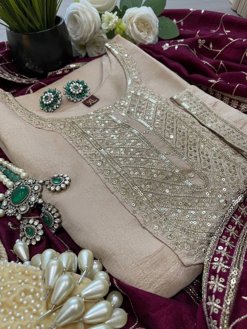 Women Yoke Design Regular Sequinned Kurta with Trousers & With Dupatta