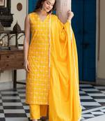 Women Ethnic Motifs Embroidered Regular Thread Work Pure Cotton Kurta with Trousers & With Dupatta