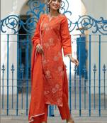 Women Ethnic Motifs Embroidered Regular Pure Cotton Kurta with Trousers & With Dupatta