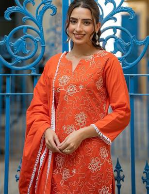 Women Ethnic Motifs Embroidered Regular Pure Cotton Kurta with Trousers & With Dupatta 2