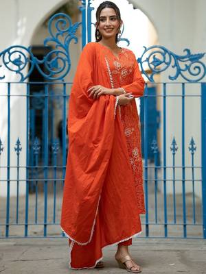 Women Ethnic Motifs Embroidered Regular Pure Cotton Kurta with Trousers & With Dupatta 3