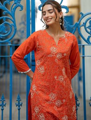 Women Ethnic Motifs Embroidered Regular Pure Cotton Kurta with Trousers & With Dupatta 6