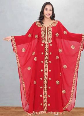 Red & Gold Embroidered Moroccan Kaftan Dress 1