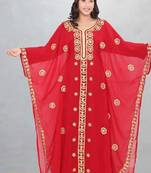 Red & Gold Embroidered Moroccan Kaftan Dress