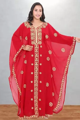 Red & Gold Embroidered Moroccan Kaftan Dress