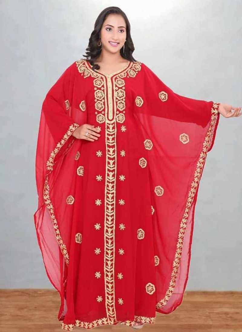 Red & Gold Embroidered Moroccan Kaftan Dress