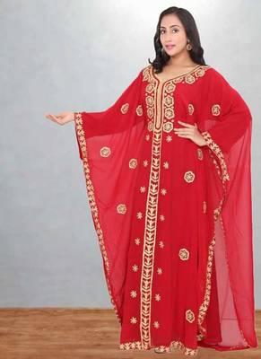 Red & Gold Embroidered Moroccan Kaftan Dress 3