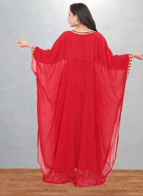 Red & Gold Embroidered Moroccan Kaftan Dress 4
