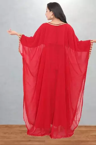 Red & Gold Embroidered Moroccan Kaftan Dress