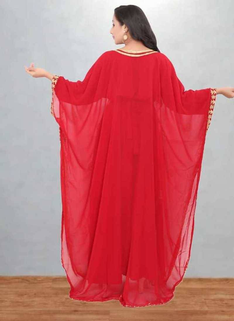 Red & Gold Embroidered Moroccan Kaftan Dress