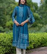 Women Printed Regular Chanderi Silk Kurta with Trousers & With Dupatta