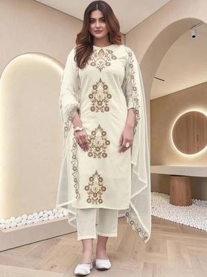 Women Ethnic Motifs Embroidered Regular Thread Work Kurta with Trousers & With Dupatta 1