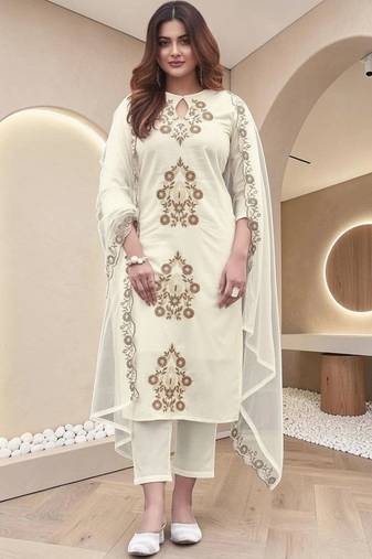 Women Ethnic Motifs Embroidered Regular Thread Work Kurta with Trousers & With Dupatta