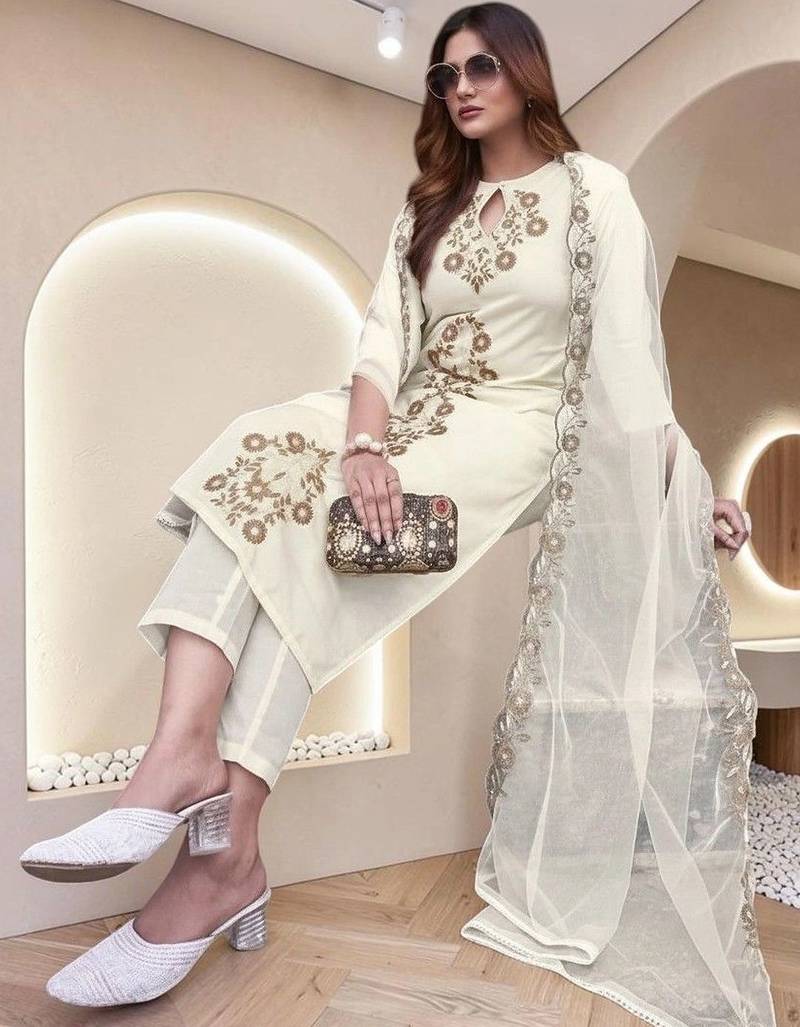 Women Ethnic Motifs Embroidered Regular Thread Work Kurta with Trousers & With Dupatta