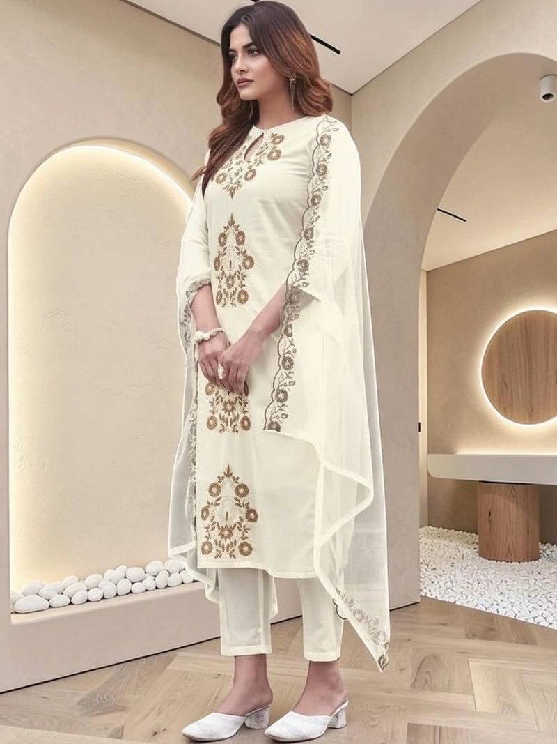 Women Ethnic Motifs Embroidered Regular Thread Work Kurta with Trousers & With Dupatta