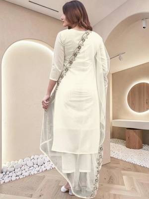 Women Ethnic Motifs Embroidered Regular Thread Work Kurta with Trousers & With Dupatta 4