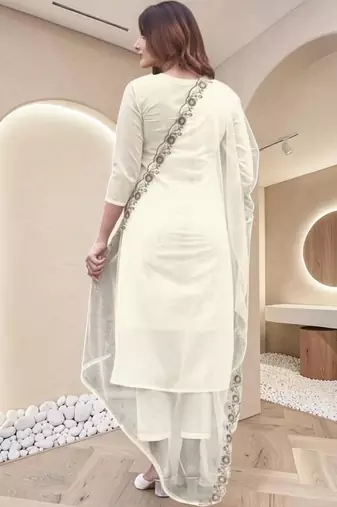 Women Ethnic Motifs Embroidered Regular Thread Work Kurta with Trousers & With Dupatta