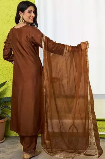 Women Ethnic Motifs Embroidered Regular Thread Work Kurta with Trousers & With Dupatta