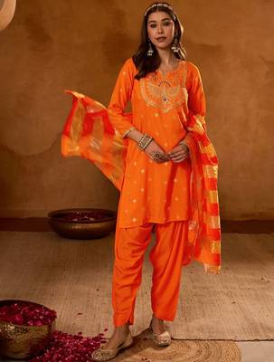 Women Ethnic Motifs Embroidered Regular Kurta with Patiala & With Dupatta 6