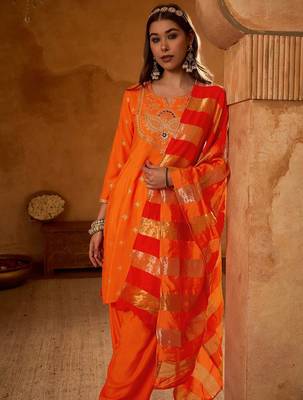 Women Ethnic Motifs Embroidered Regular Kurta with Patiala & With Dupatta 7