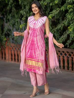 Women Dyed Silk Kurta with Trousers & Dupatta 1