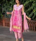 Women Dyed Silk Kurta with Trousers & Dupatta