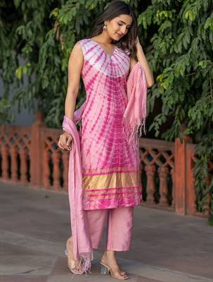 Women Dyed Silk Kurta with Trousers & Dupatta 3