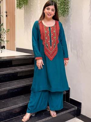 Women Ethnic Motifs Embroidered Regular Sequinned Silk Crepe Kurta with Palazzos 1