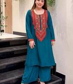 Women Ethnic Motifs Embroidered Regular Sequinned Silk Crepe Kurta with Palazzos