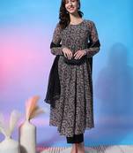 Paisley Empire Round Neck Full Sleeves Anarkali Kurta With Trousers & Dupatta