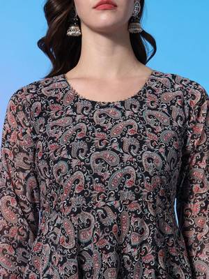Paisley Empire Round Neck Full Sleeves Anarkali Kurta With Trousers & Dupatta 2
