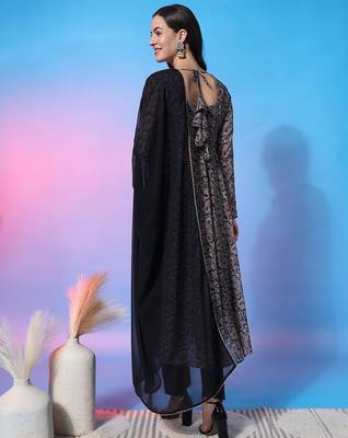 Paisley Empire Round Neck Full Sleeves Anarkali Kurta With Trousers & Dupatta 5