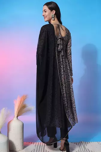 Paisley Empire Round Neck Full Sleeves Anarkali Kurta With Trousers & Dupatta