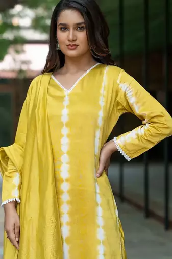 Women Dyed Regular Kurta with Palazzos & With Dupatta