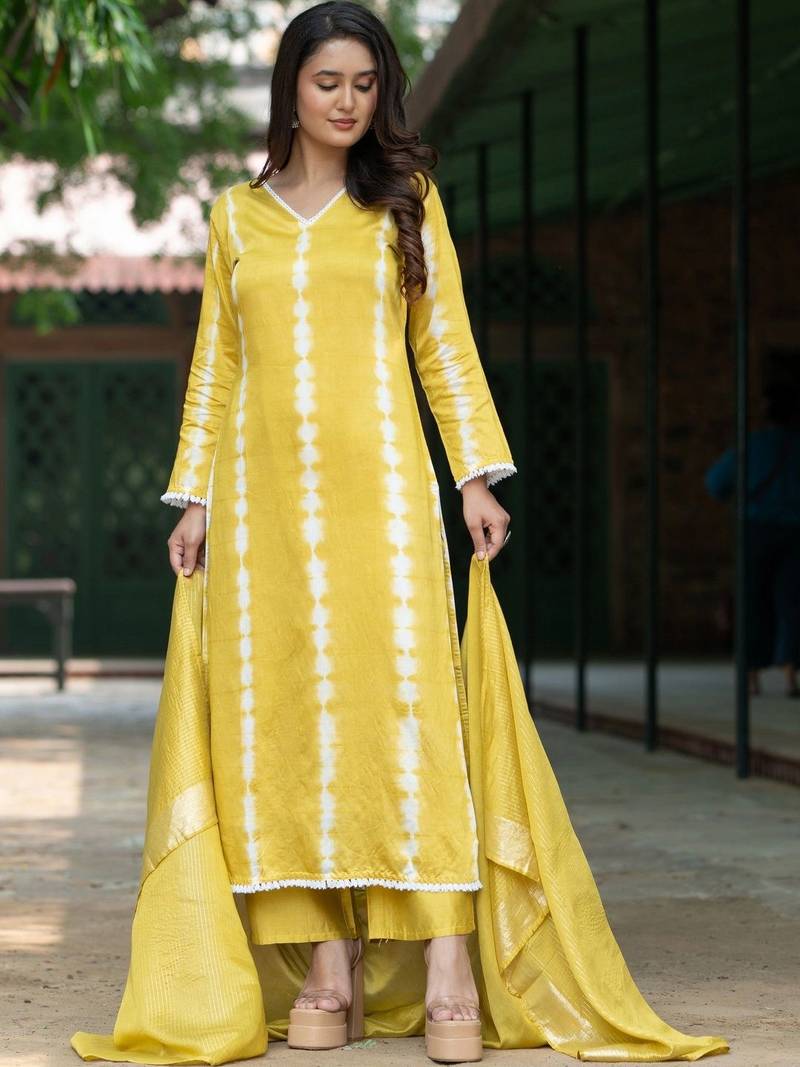 Women Dyed Regular Kurta with Palazzos & With Dupatta