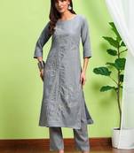 Women Floral Embroidered Regular Thread Work Pure Cotton Kurta with Trousers