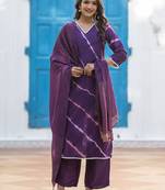 Leheriya Printed Pure Silk V-Neck Straight Kurta With Trousers And Dupatta