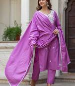 Women Ethnic Motifs Embroidered Regular Chikankari Pure Cotton Kurta with Trousers & With Dupatta