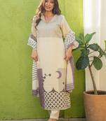 Women Ethnic Motifs Printed V-Neck Regular Kurta wWth Trousers & Dupatta