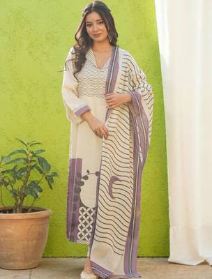 Women Ethnic Motifs Printed V-Neck Regular Kurta wWth Trousers & Dupatta 6