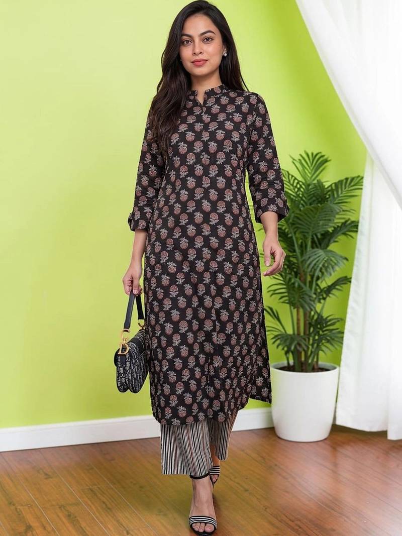 Women Floral Printed Regular Pure Cotton Kurta with Palazzos