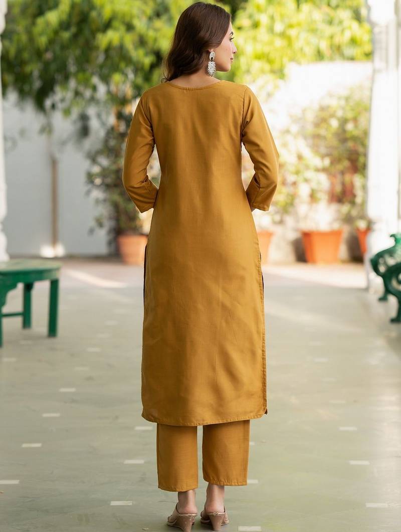 Women Floral Embroidered Cotton Kurta with Trousers